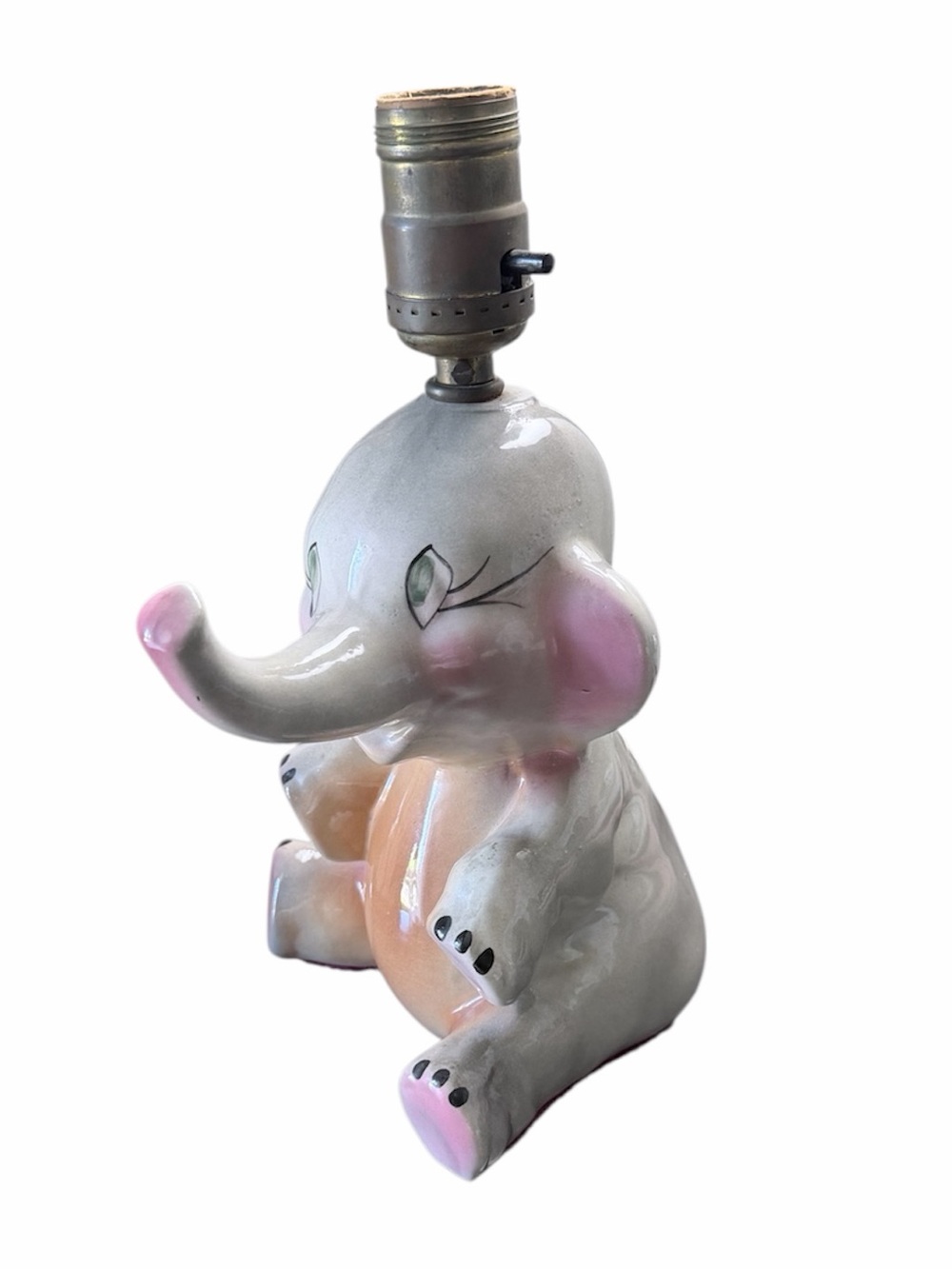 Vintage Totline USA Ceramic Elephant Nursery Lamp Mid Century 1950s Working